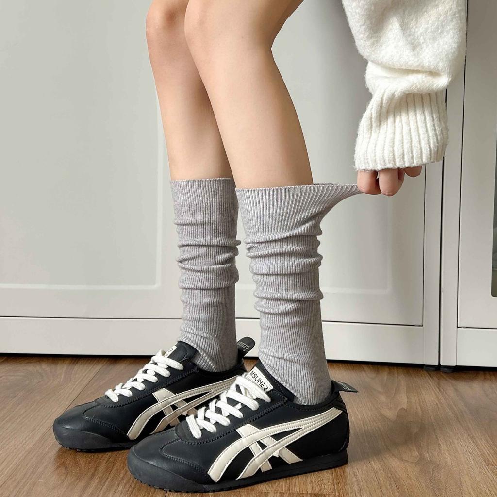 Solid Color Wool Calf Socks Warm Socks Thin Strip Coffee-Colored Long Tube Thickened Soft Waxy And Thin Stacking Socks