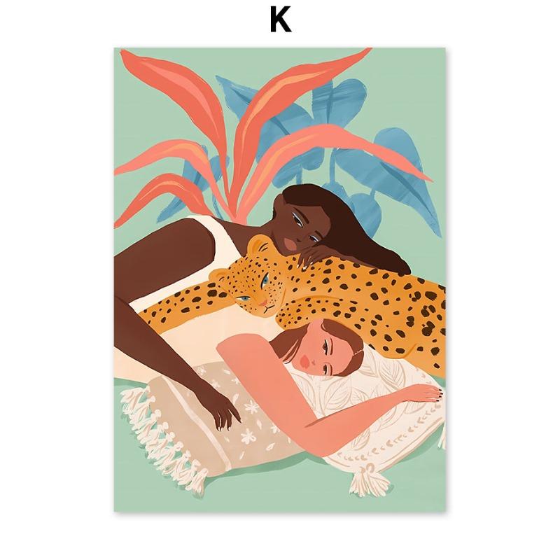 Feldmädchen Leopard Zitrone Blumen Abstrakt Landschaft Poster und Drucke Wandkunst Leinwand Malerei Bilder Für Wohnzimmer Dekor