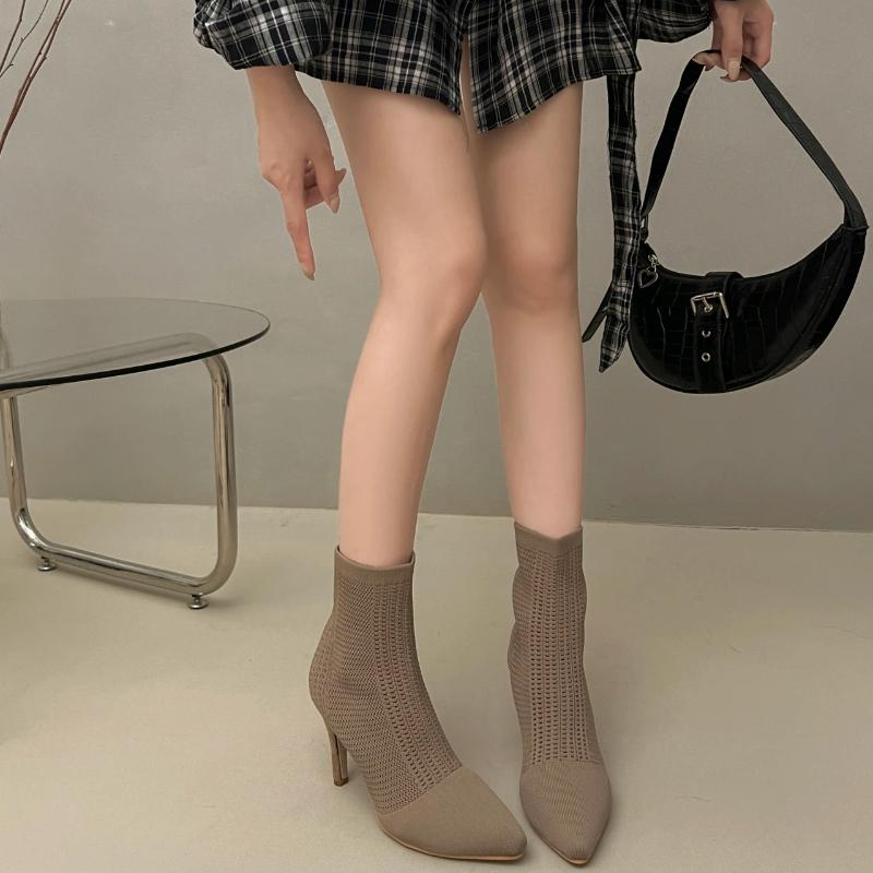 Knitting High Heels Ankle Summer Ladies' Cool Boots Mesh Stiletto Fashion Pointed-toe Women Shoes 2025 Designer Goth Boots Women