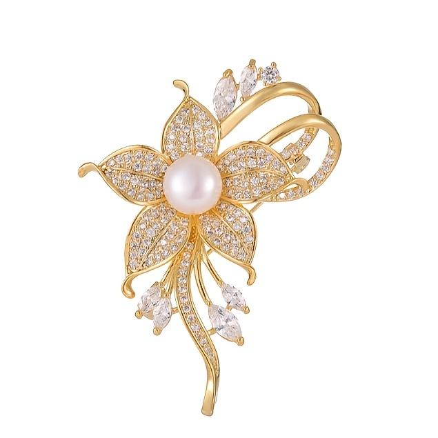 Floral Pearl Brooch High-End Women'S Suit Coat Corsage Dress Pin Clothing Accessory Gift