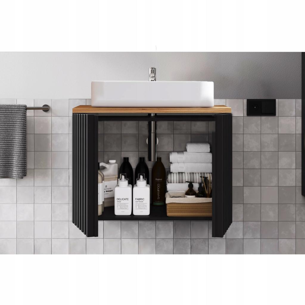 Wall-Mounted Bathroom Cabinet with Sink, Faucet and Lamella Countertop Negri