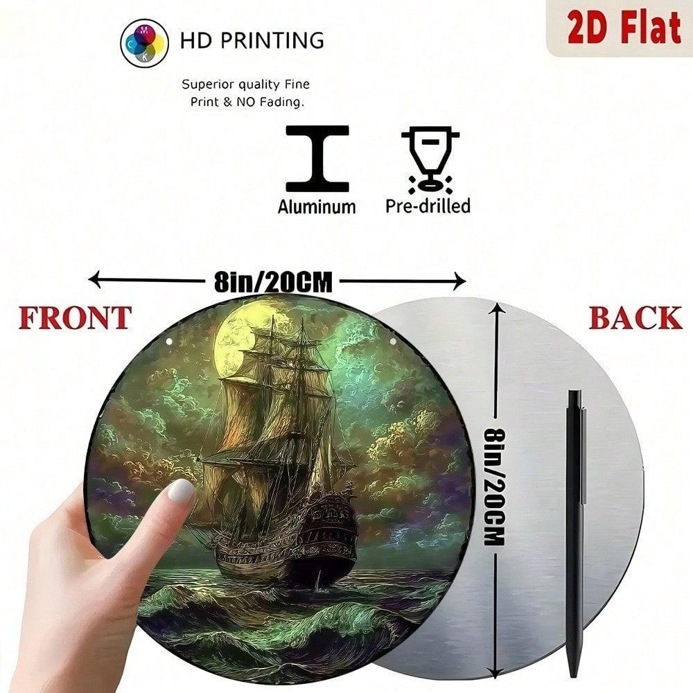 Vintage Moonlit Sailing Ship Metal Wall Art Nautical Aluminum Decor