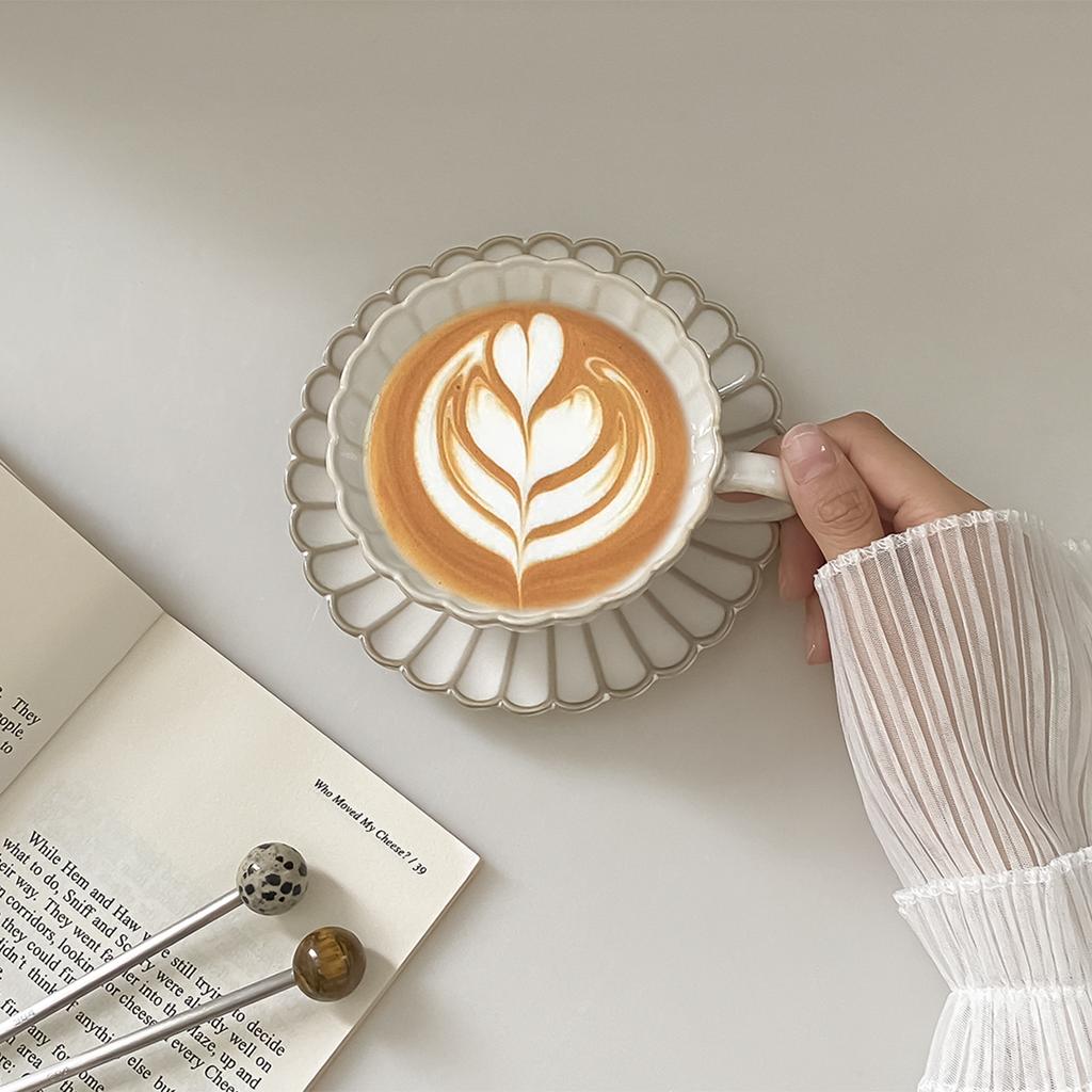 1Set 250ml Shell Coffee Cup and Saucer Set, Retro Japanese Ceramic Coffee Cup and Saucer, Suitable for Home Decoration, Home Daily Use