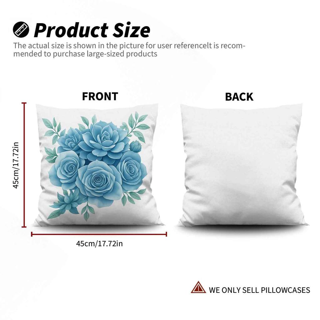 4 Fundas Cojín Florales Primavera - Rosas Azules Y Peonías Blancas Con Hojas Vers Exuberantes, Fundas Almohada Cuadra