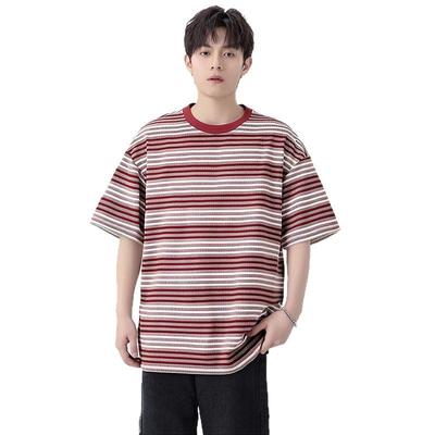 Herren Rundhals Kurzarm T-Shirt, Sommer Casual Locker Gestreiftes T-Shirt, Paar Halbarm Oberteil
