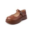 Fashion GKTINOO Women Shoes Flat Platform Cow Leather Mary Janes Round Toe Buckle Strap Ladies Daily Flat Shoes Handmade Large Size