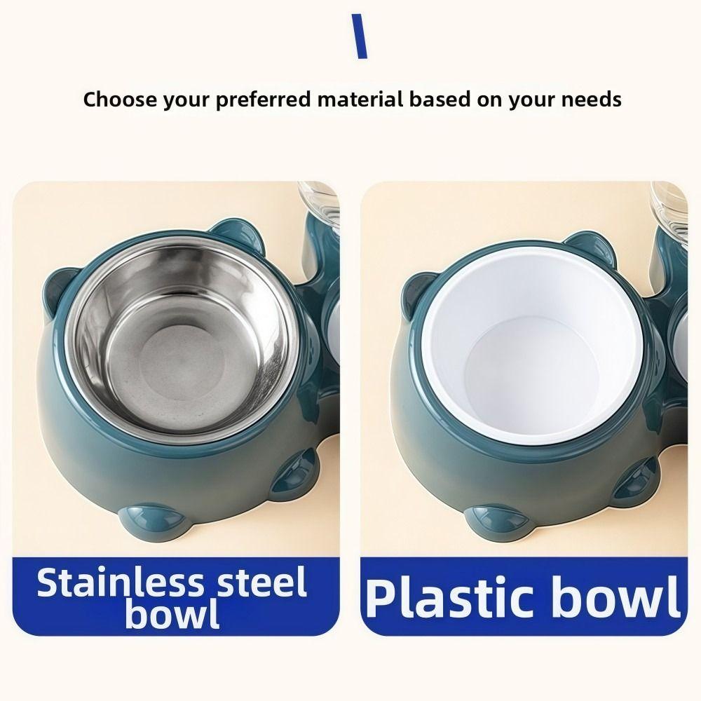 Automatic Pet Feeder Water Dispenser Slanted Opening No Power Required Cat Dog Feeders Stainless Steel 2-IN-1 Pet Bowl