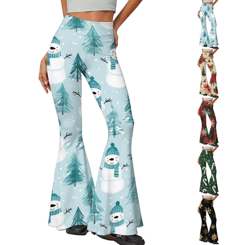 Women's Christmas Printed High Waisted Flared Yoga Pants Casual Slim Fit Everyday Wear