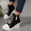 women's sneakers new invisible wedge heels zip lace up classic canvas shoe Platform fashion lightweight high top shoes for women