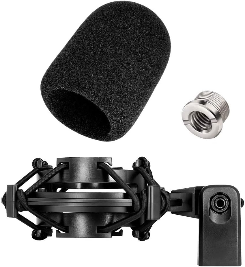 Etour AT2020 Microphone Shock Mount with Pop Filter, [Custom for Audio-Technica Microphones] Anti-Vibration Suspension Shock Mount Holder Clip