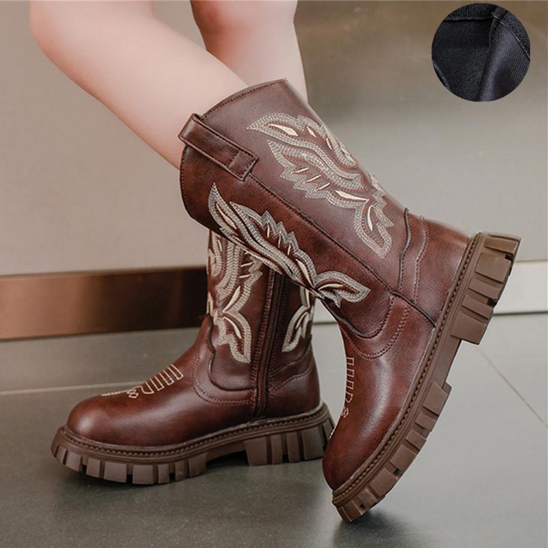 Girls Boots Autumn and Winter Western Cowboy Boots Retro Embroidered High Boots