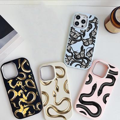 Coque souple LZ5 motif papillon, noir et or, motif serpent, pour Samsung S24 Ultra, S23 Plus, S21 FE, A16, A54, A52, A06, Infinix Hot 40, protection d'objectif, antichoc
