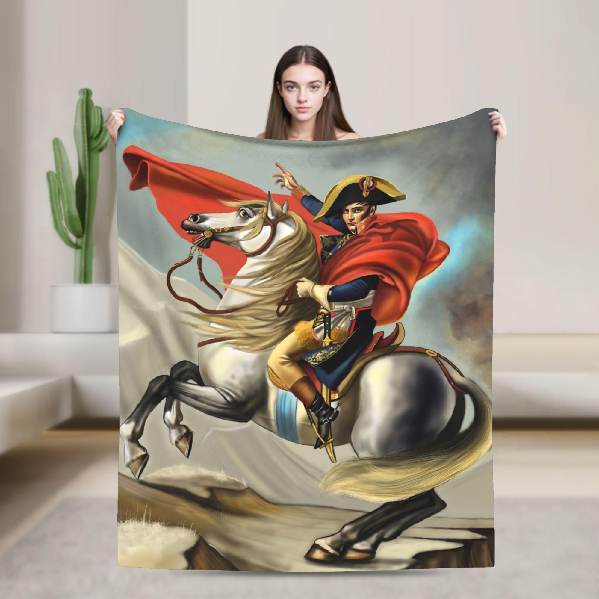 Napoleon Bonaparte Crossing the Alps Blanket Art Flannel Throw Blankets Airplane Decoration Lightweight Bedspread Portable 75x90cm