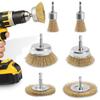 Hexagonal Shank Wire Brush Set of 6, 5 Types, Brass 6mm Shank, Cup Brush, Disc Brush, Umbrella Brush, Pen Brush, Rust Removal, Paint Stripping, Polish