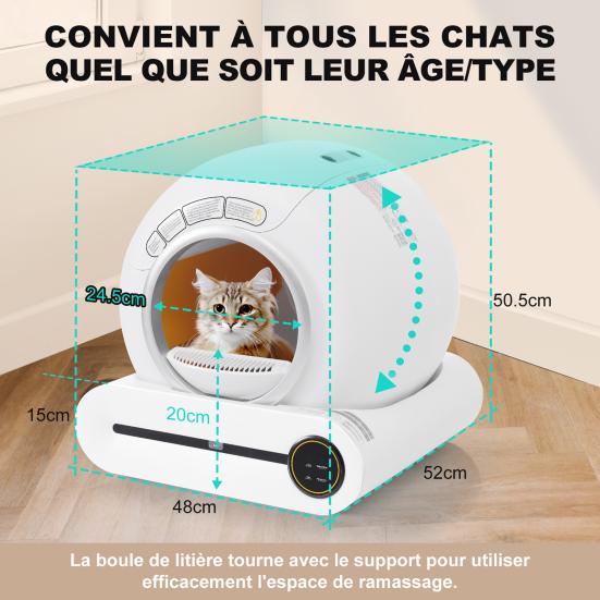 Selbstreinigende Katzentoilette Katzenklo 65L Fassungsvermögen Infrarotsensor APP-gesteuert 3 Modi Geruchsentfernung Sicher Kindersicherung Mehrere Katzen Intelligentes Kätzchen