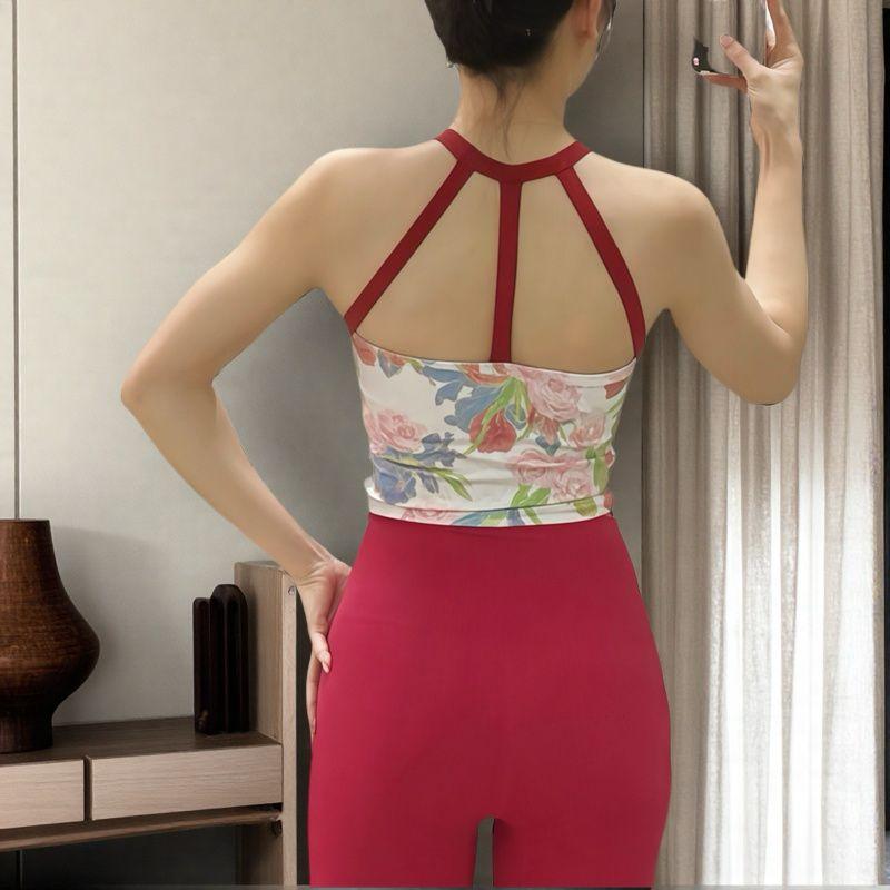 

Women s Yoga Suit Tops Sports Vest with Chest Pad New Arrival High Strength Bubble Wrap Bra Beauty Back Workout Clothes Flowers Bloom and Tops L