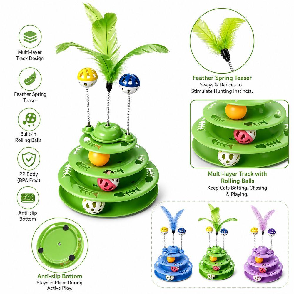 Multi Layer Interactive Cat Toy Spring Wand Cat Turntable Toy Feather Teaser Kitten Entertainment