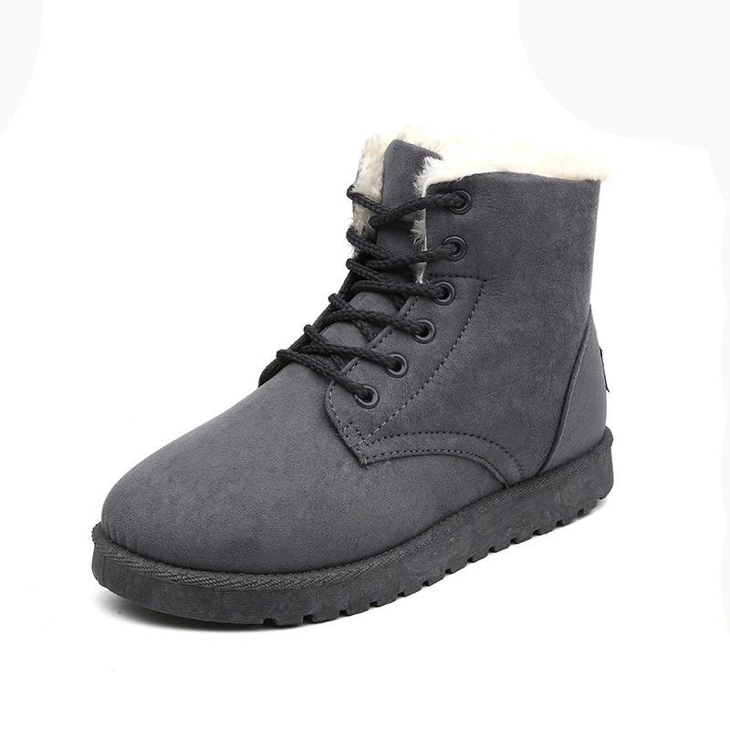 Warm Winter Suede Boots Lace Up Ankle Plush Boots Waterproof Snow Boots Women Shoes