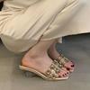 Fashion Luxury Crystal Fashion Transparent Heels Ladies Wedges Slippers Rhinestones Women Heeled Slippers Shoes Female Slides Pumps