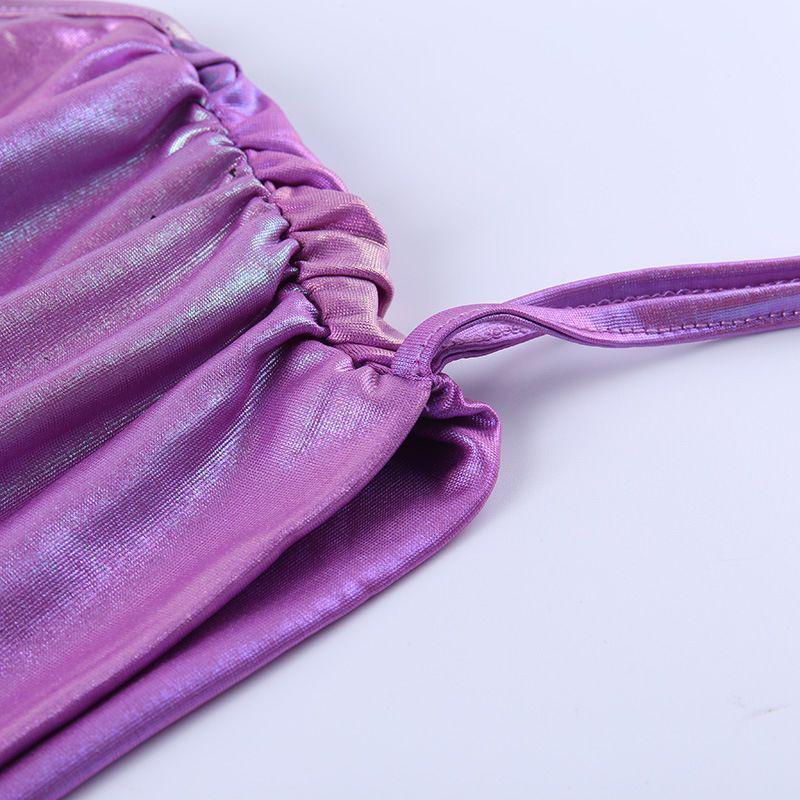 Colorblock Neckholder-Top mit Ketten-Träger und Rüschen-Detail
