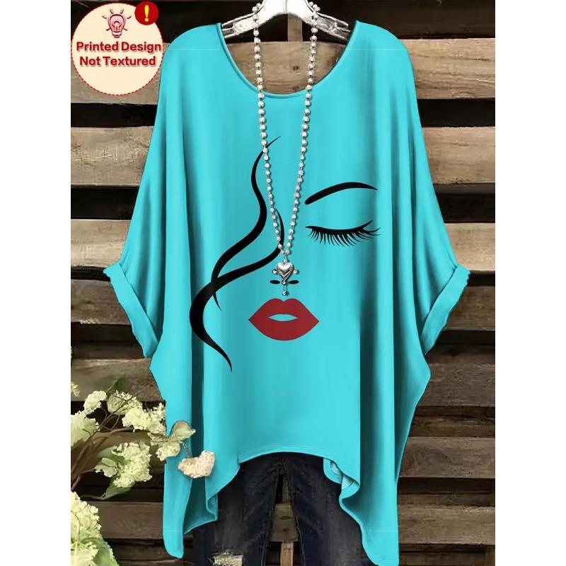 Fashion New Arrival Plus Size Bastet Egyptian Cat Goddess Print Women's Top Elegant Casual Style Round Neck Long Sleeve T-Shirt