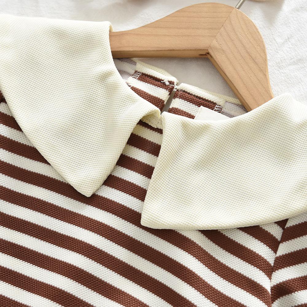 Korean Style Striped Suit: Girls' Big Lapel Doll Top & Long Pants Two-Piece Set for Spring and Autumn