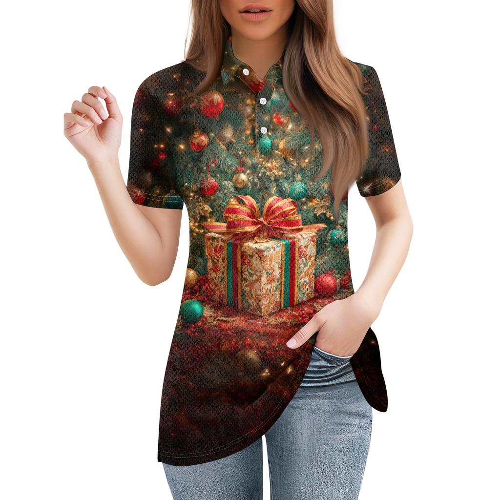 Women's Fashion Casual Lapel Short Sleeve Print Shirt Women's Button Up Tops