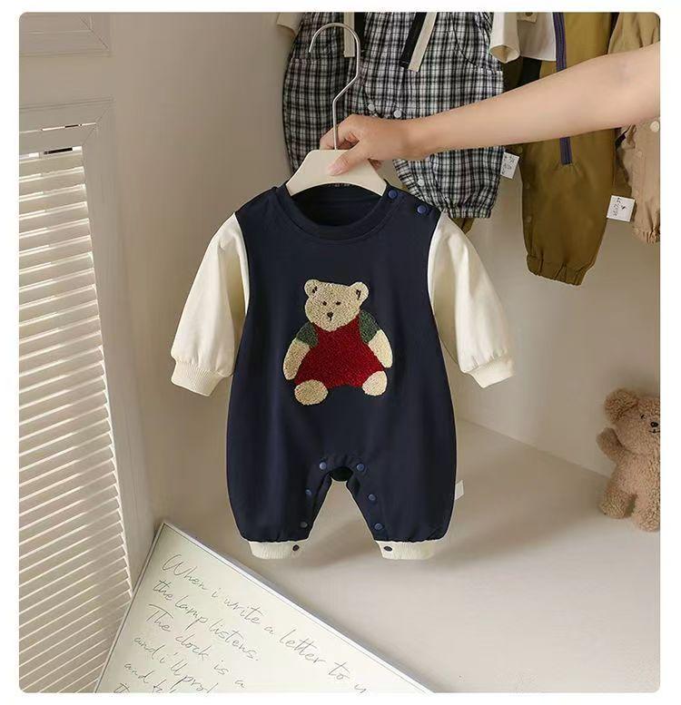 

Мультяшный медведь детский ромпер-пуловер: С длинным рукавом, имитация двойки для осени и весны 80 cm