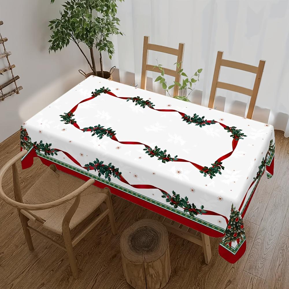 Christmas Tree Holly Printed Tablecloth for Table Decor Winter Xmas Holiday Kitchen Dining Table Cloth Christmas Decorations