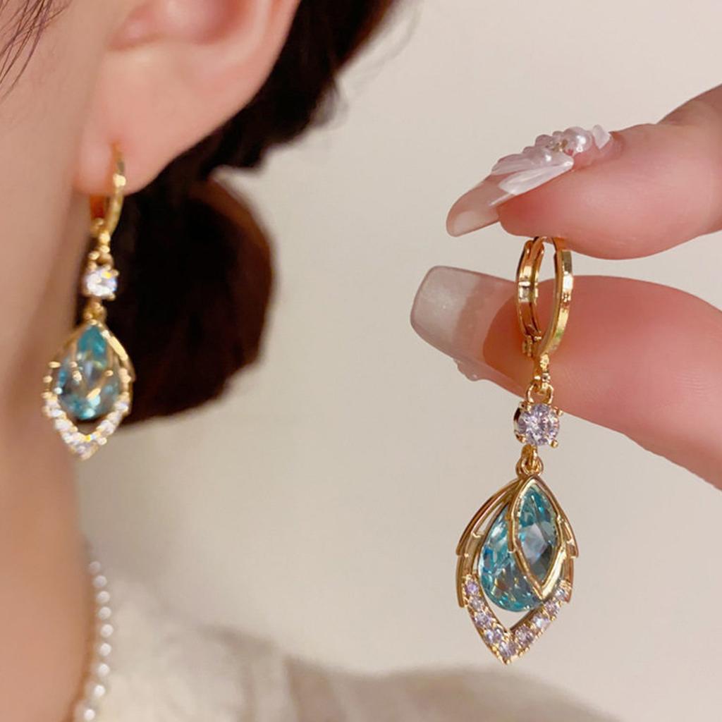 Fashion light luxury blue zircon water drop earrings women's new niche design exquisite temperament high-end versatile earrings