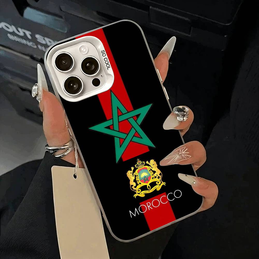 Morocco Flag Phone Case For iPhone 17,16,15,14,13,12,11 Plus,Pro Max,XS,white silver phone case