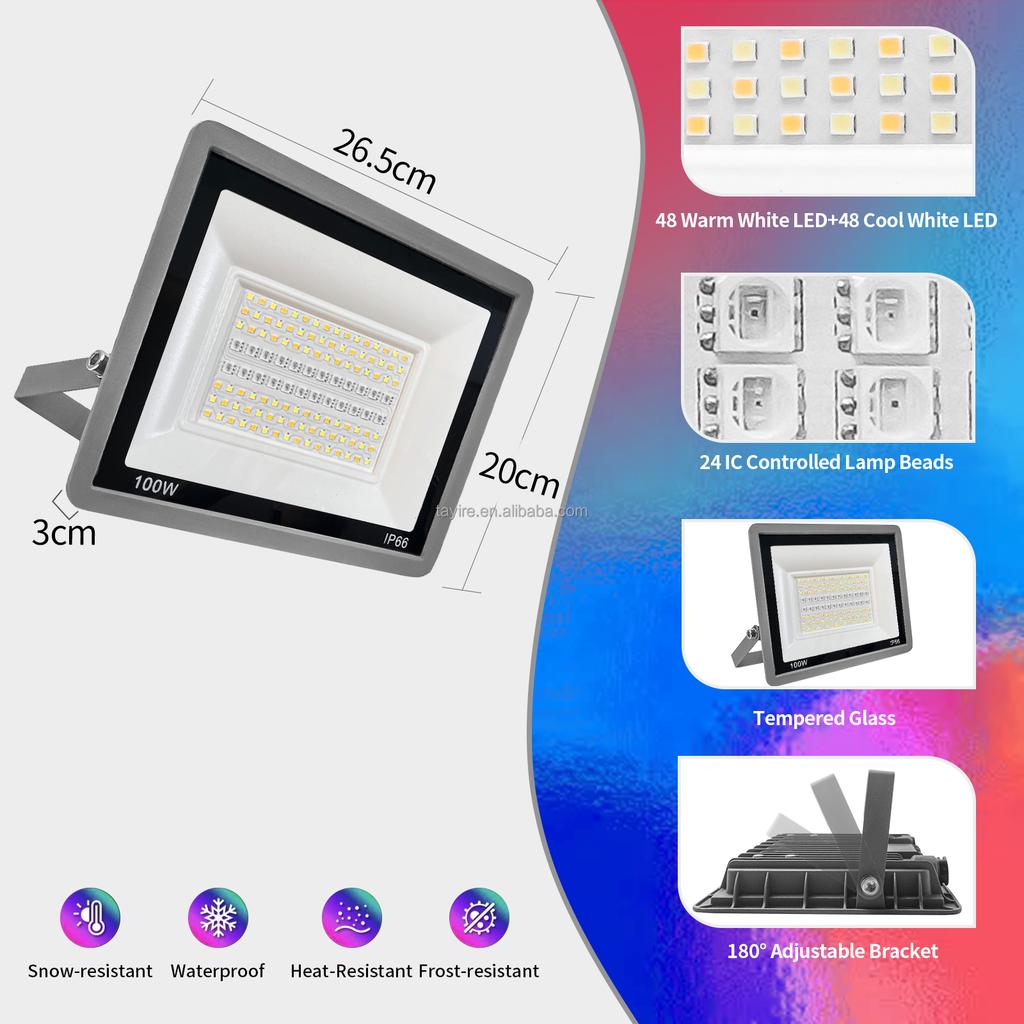 EU Stock RGB Led Floodlight 50W 100W DOB Projector 100-240V Tuya WIFI APP Control Waterproof RGBCCT Lamp RGBCW RGBWW Spotlight