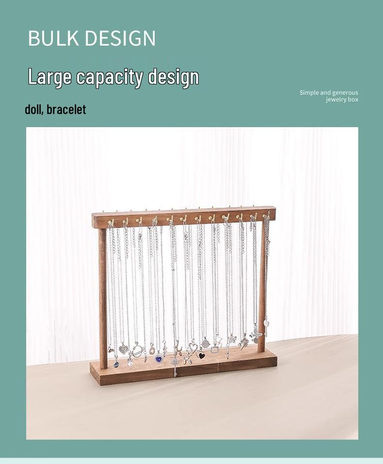 Solid Wood Retro Walnut Necklace Display Stand - Luxury Jewelry Storage for Live Room & Window Display