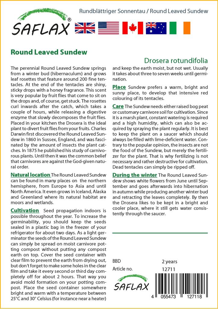 SAFLAX Rosiczka okrągłolistna - 50 nasion - Drosera rotundifolia