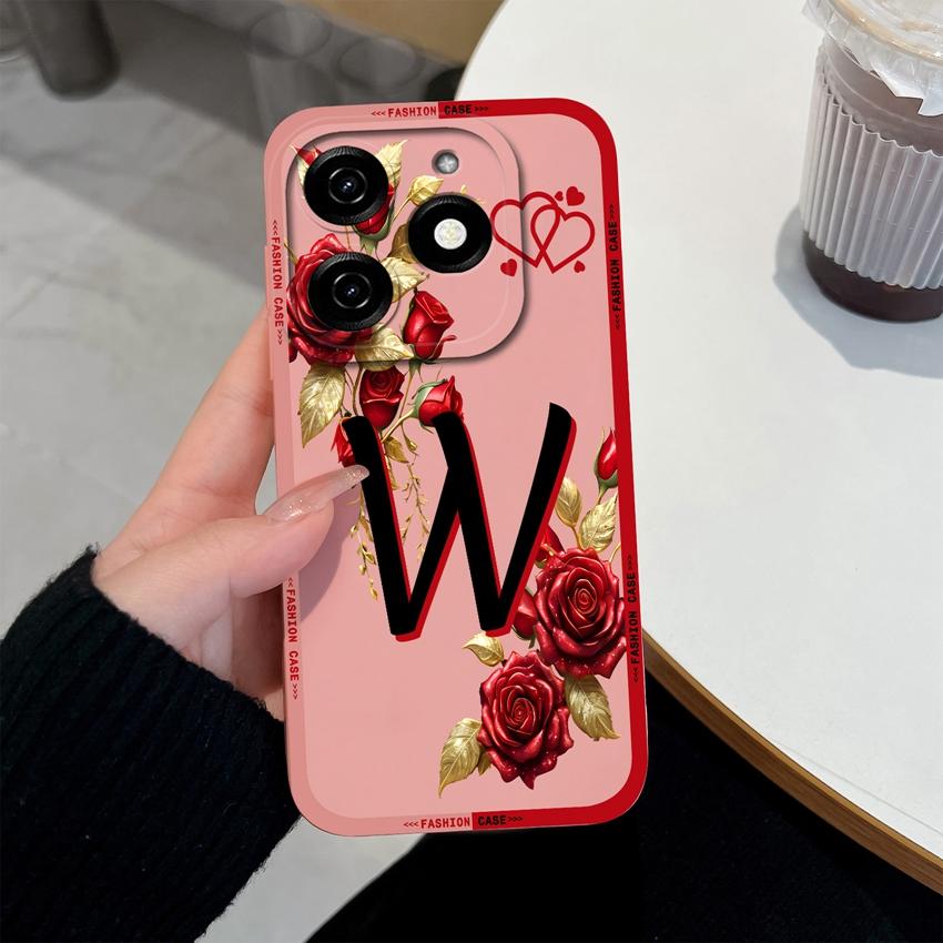 Initial Letters A-Z Phone Cover For Tecno Spark 20 30 40 Pro Plus 20C 30C 40C Go 2024 2025 Bumper Case Matte Silicone Anti Slip Shell For Tecno Casing