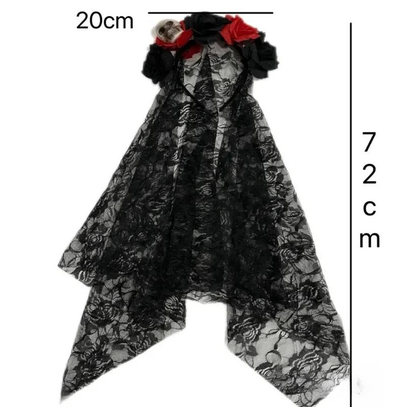 2PCS Black Veil Halloween Rose Flower Headband Costume Cosplay Wedding Mexican Rose Flower Crown Headband Day of The Dead Party