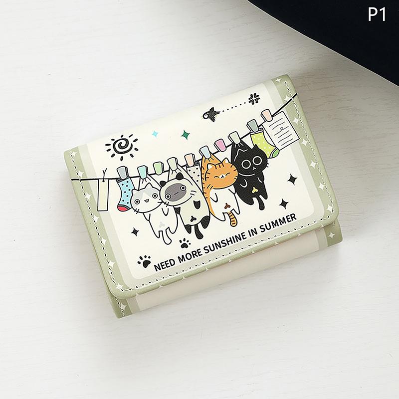 

Милый кошелек-портмоне с кошкой, короткий, складной, кожаный, мультяшный, повседневный клатч, кошелек для денег, сумка, держатель для кредитных карт, отделение для фото, отделения для банкнот