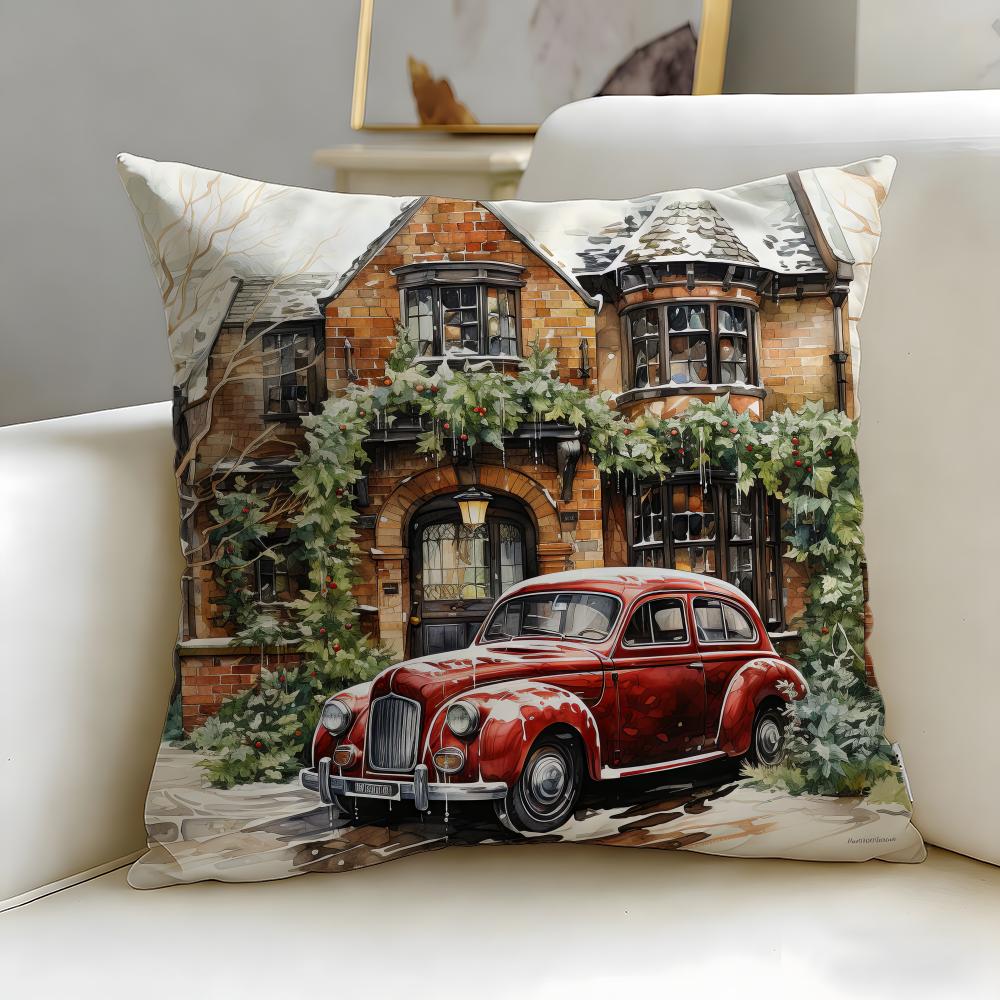 classic theme Vintage Car Cushion Cover Soft & Easy-Wash Pillow Case – Versatile for Couch, Bed, Travel and Office