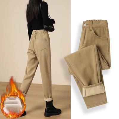 Winter Plush Baggy Ankle-length Jeans Velvet Lined High Waist Harem Denim Pants Vaqueros Pantalones Thick Women Jeansy