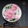 Home Living Room Decoration Hanging Plate, Chinese Ceramic Handmade Art Gold Border Peony Flower Porcelain Plate, Gift Box