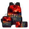 Kids Cartoon Printed Backpack Set Elementary School Bookbag Lunch Bag Pencil Case 3-Piece Bundle With Ergonomic Support
