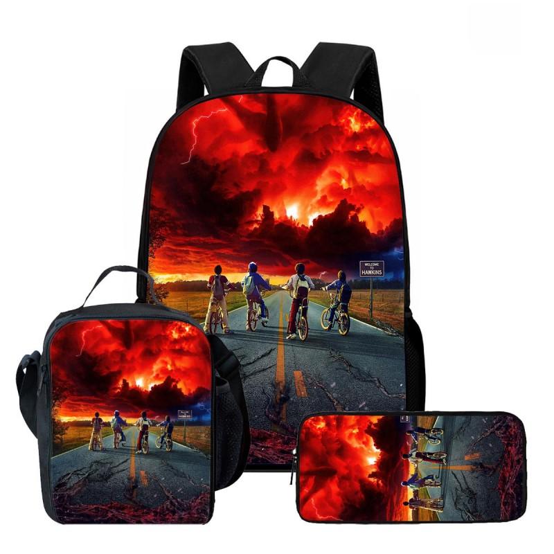 Kids Cartoon Printed Backpack Set Elementary School Bookbag Lunch Bag Pencil Case 3-Piece Bundle With Ergonomic Support