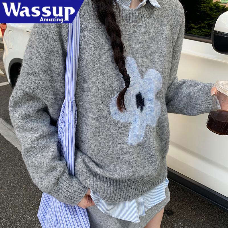 WASSUP Floral Jacquard Crewneck Knit Sweater