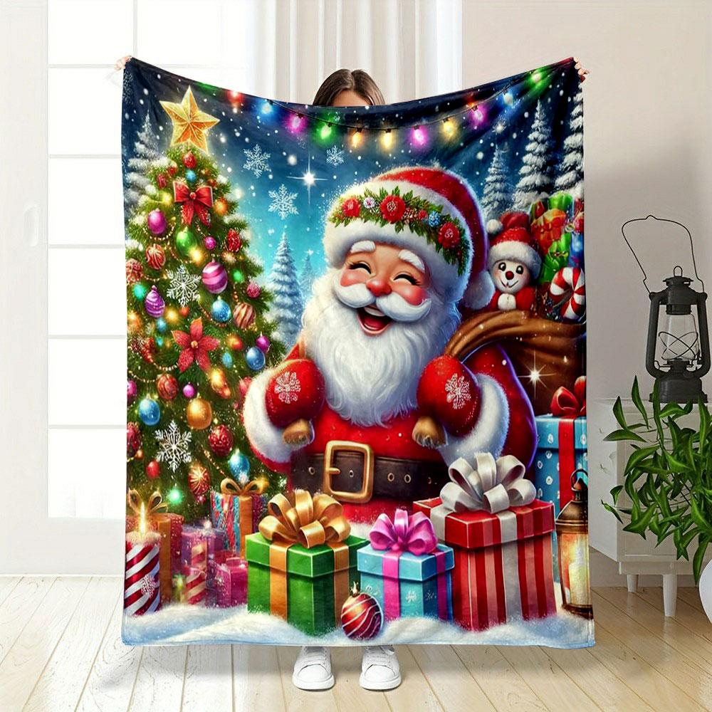 Santa Claus and Christmas Cheer print blanket soft and cozy perfect for the living room bed sofa or a nap,gift