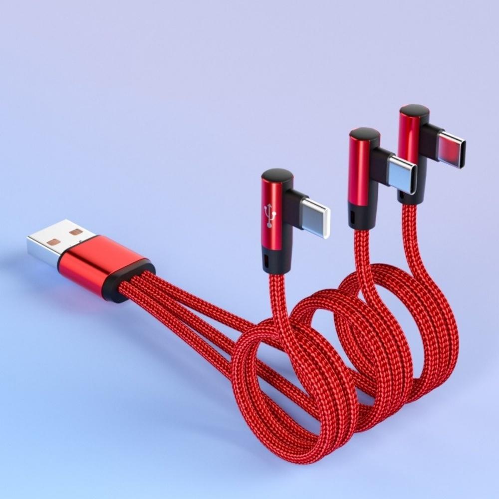 

66W Elbow 3 in 1 USB to Type C Fast Charging Cable For Samsung S24 Xiaomi Huawei Android 3 Ports USB C Charge Data Transfer Cord красный
