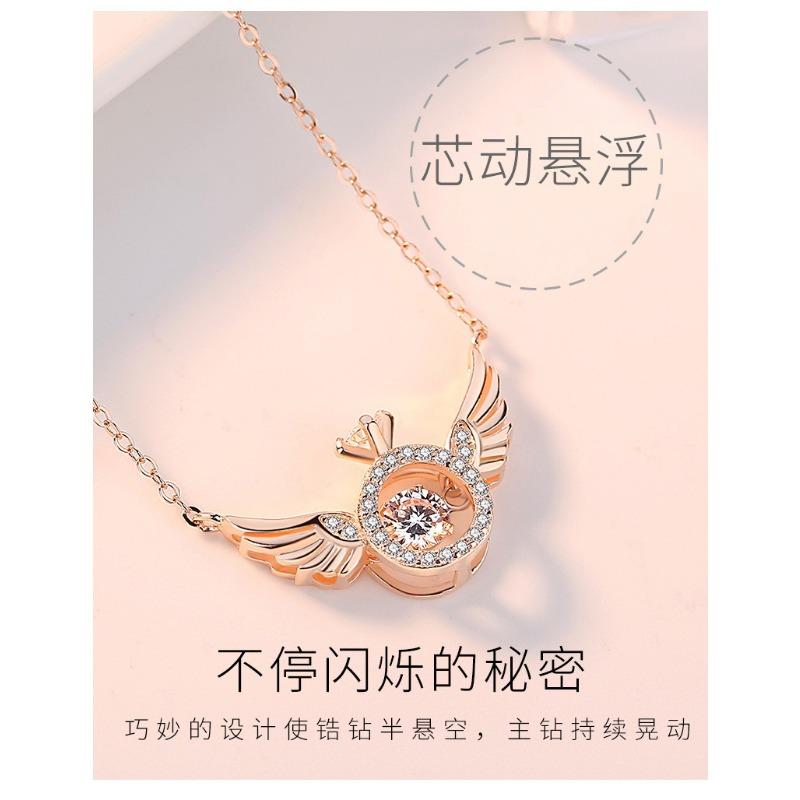 Women Fashion Sweet Angel Wing Zircon Pendant Simple Clavicle Necklace