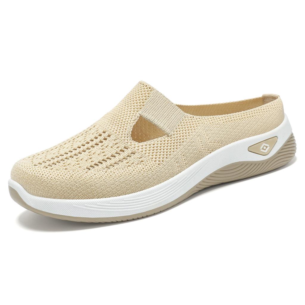 Half Slide Women Shoes Versatile Casual Shoes Breathable Closed Toe Slide Slip On Lazy Shoes Mesh Soft Bottom Single Shoes Women Comfortable Sneakers