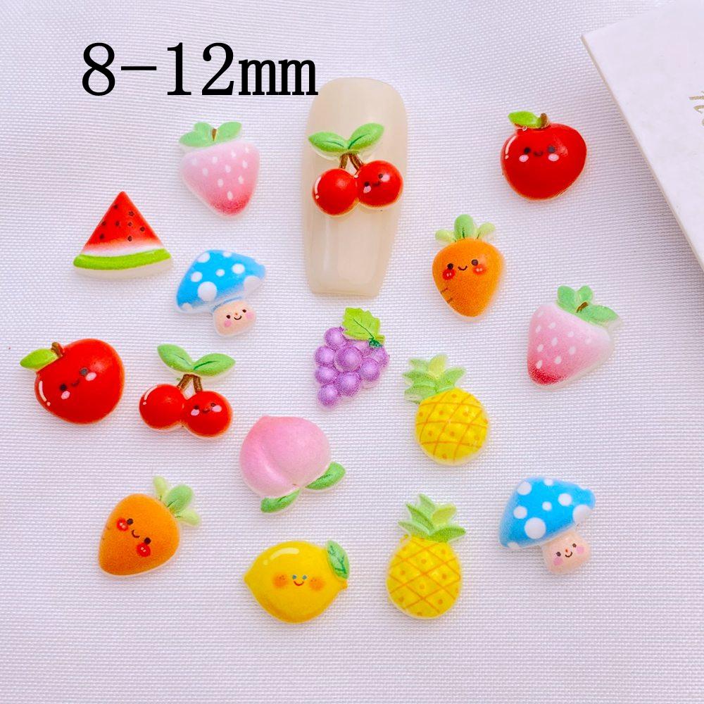 50Pcs New Cute Resin 8-12mm Mini Cherry Watermelon Fruits Series Flat Back Manicure Parts Embellishments For Hair Bows