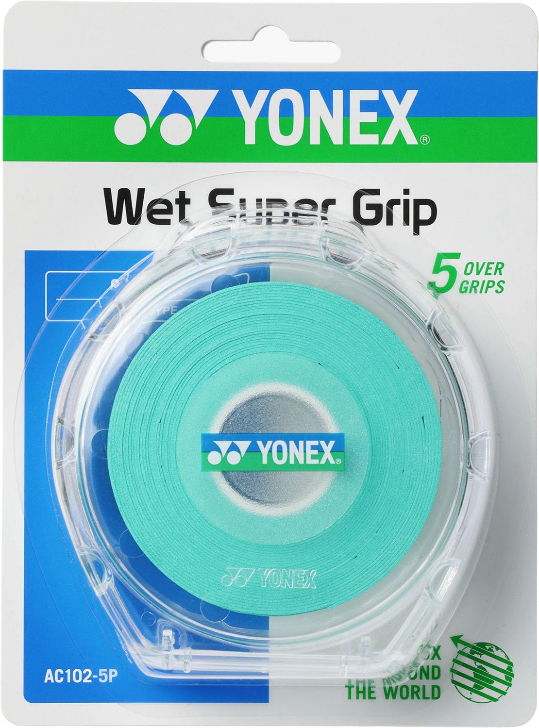 Yonex Tennis Grip Tape Wet Super Grip in Green AC1025P (5 rolls) Case, (003)