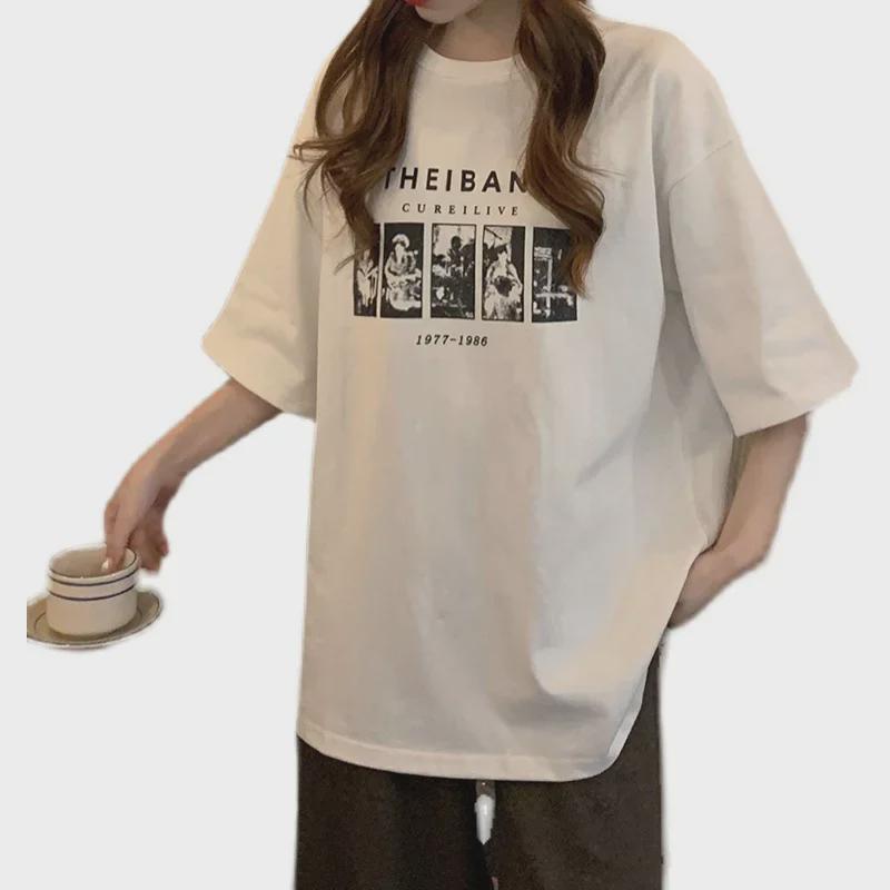 Harajuku-stil Dam T-shirt med korta ärmar, lös passform - Koreansk Sommar 2025 Edition